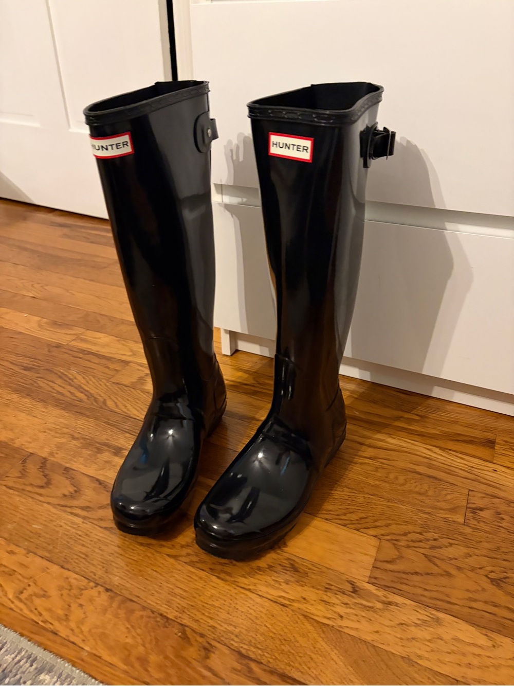 EW WIDE CALF Hunter Gloss Tall Black Rain Boots with Logo